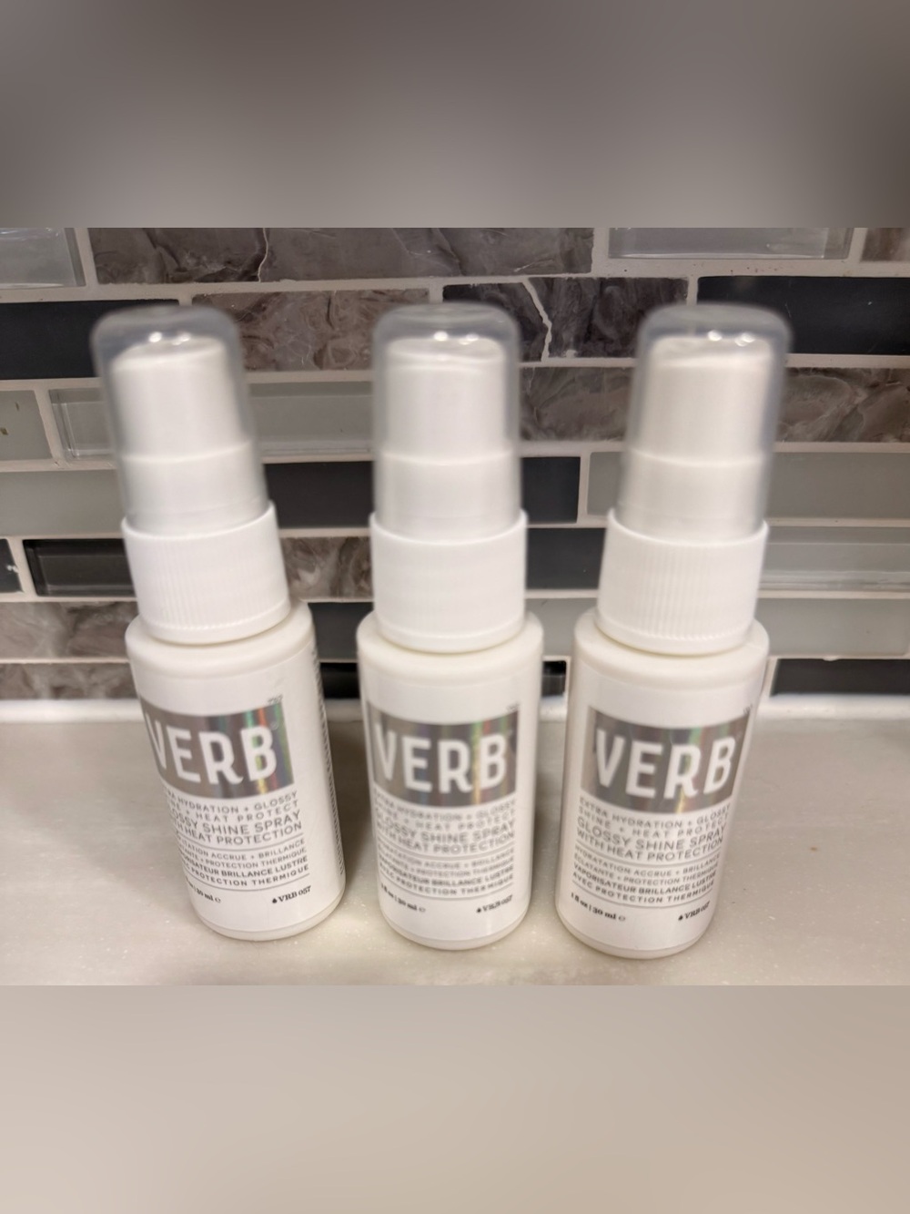 3 Verb Travel Size Glossy Shine Spray Heat Protection Each 3/4 Full